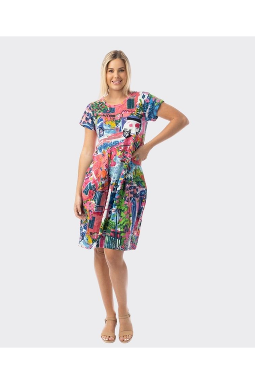 Orientique Dress S/S Bubble Printed Cotton