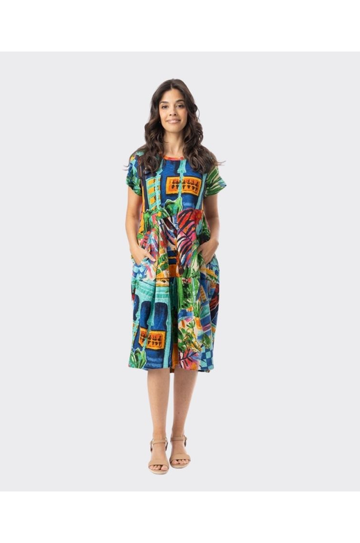 Orientique Dress S/S Bubble Printed Cotton