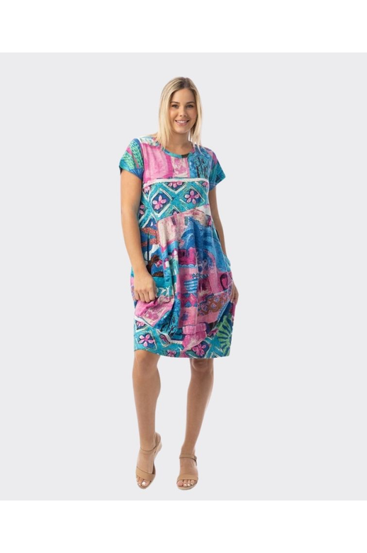 Orientique Dress S/S Bubble Printed Cotton