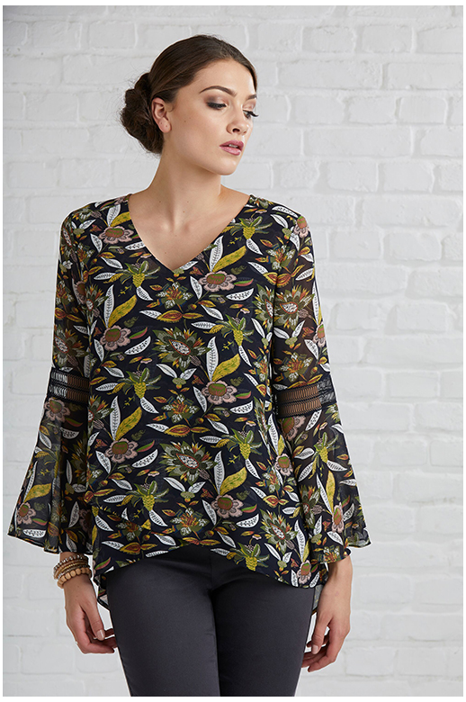 Memo Blouse Chiffon Vneck Flare Sleeve