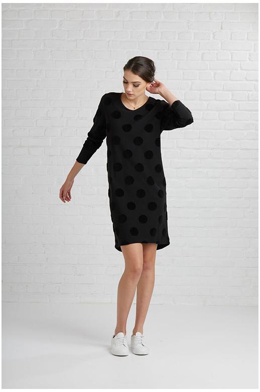 Foil Dress L/S Spot Ribbed