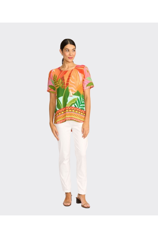 Foil Top S/S Pleat Back & Contrast Shaped Hem