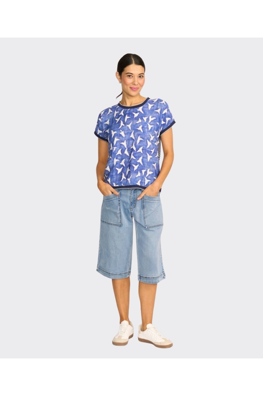Memo Top Knit Back Round Neck Print