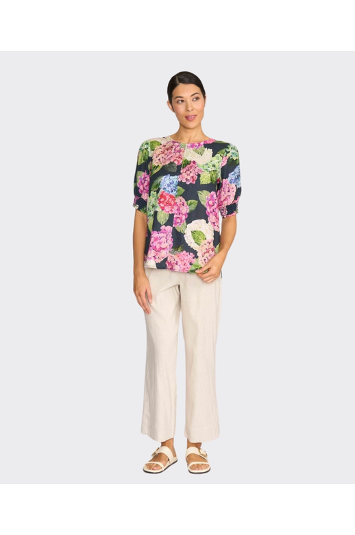 Preen Top Swing Out Linen Shirred Sleeve