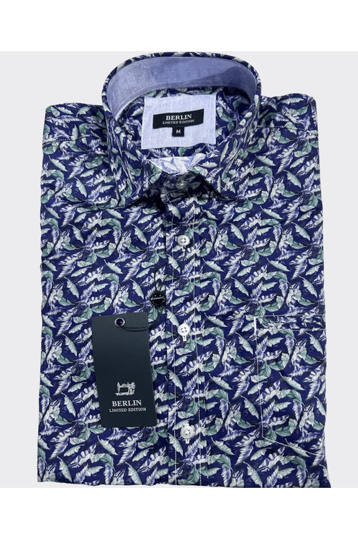 Berlin Shirt S/S Small Leaves Satin Print