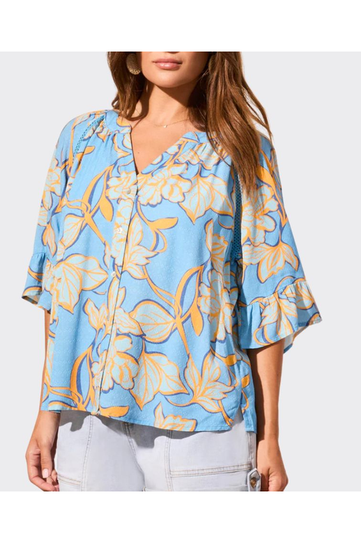 Tribal Top Frill Sleeve Lace Trim