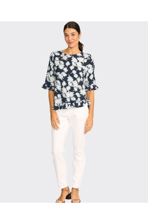 Foil Top 3/4 Sleeve Scoop Hem Viscose