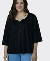 White On Black Top 3 Button V-Neck