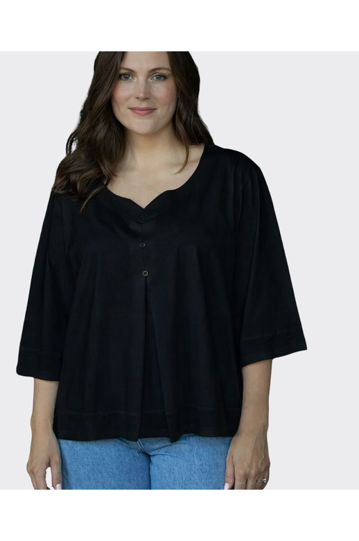 White On Black Top 3 Button V-Neck