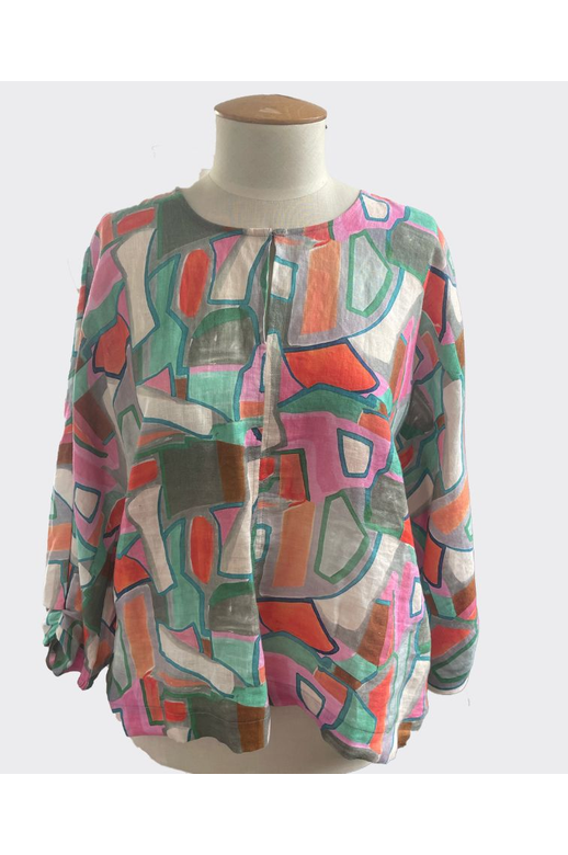 Foil Top Plot Twist Gathered Cuff Linen