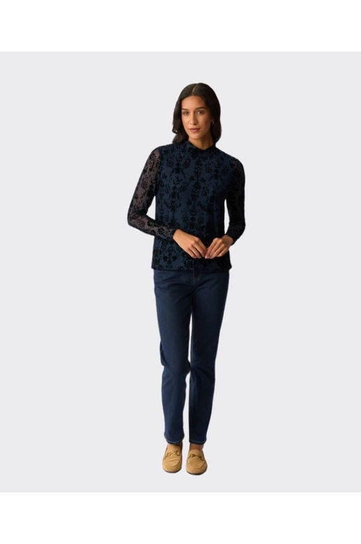 Foil Top L/S Polo Neck Velvet Burnout