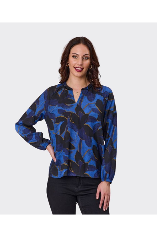 Newport Blouse Azure Velvet Trim