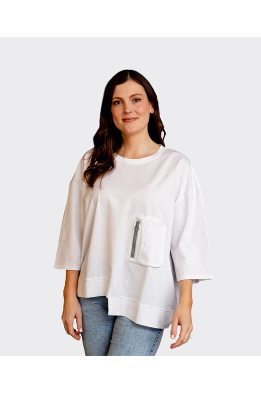 White On Black Top Zip Pocket