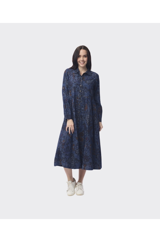 Orientique Dress Midi Collar Button Thru Tabriz