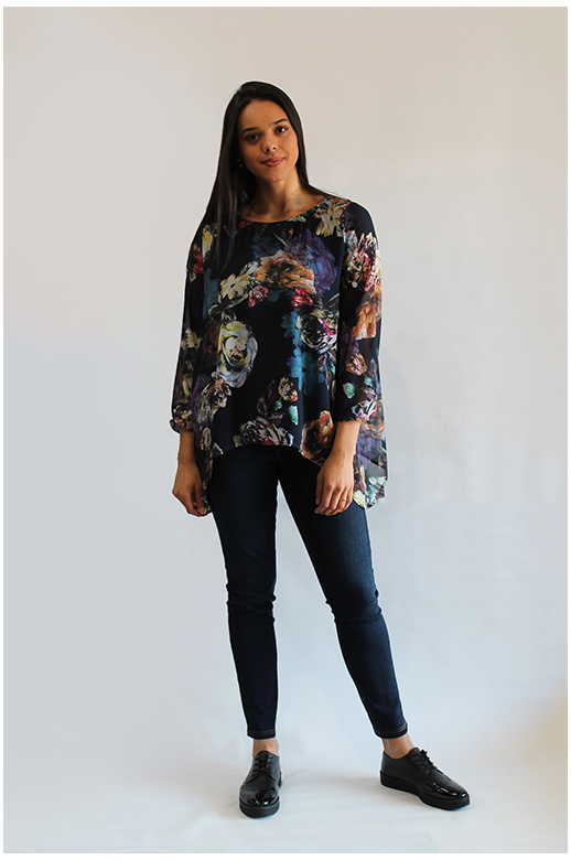 Memo Blouse L/S Chiffon Overlay Print
