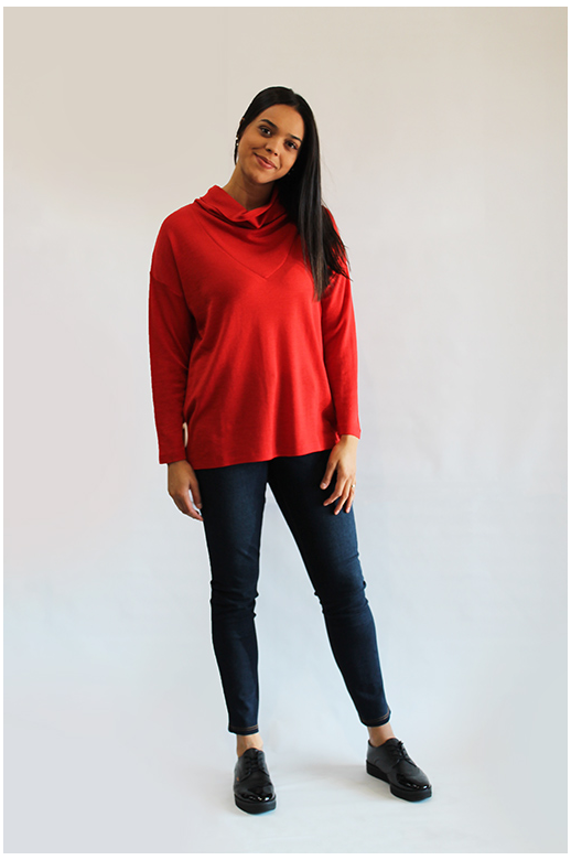 Foil Top Merino Cowl Vneck 