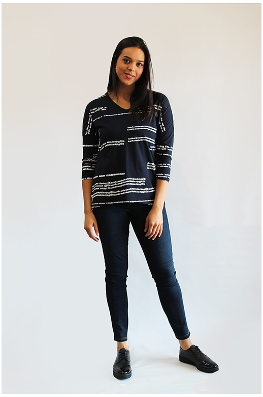 Preen Top Vneck Contrast Sleeve