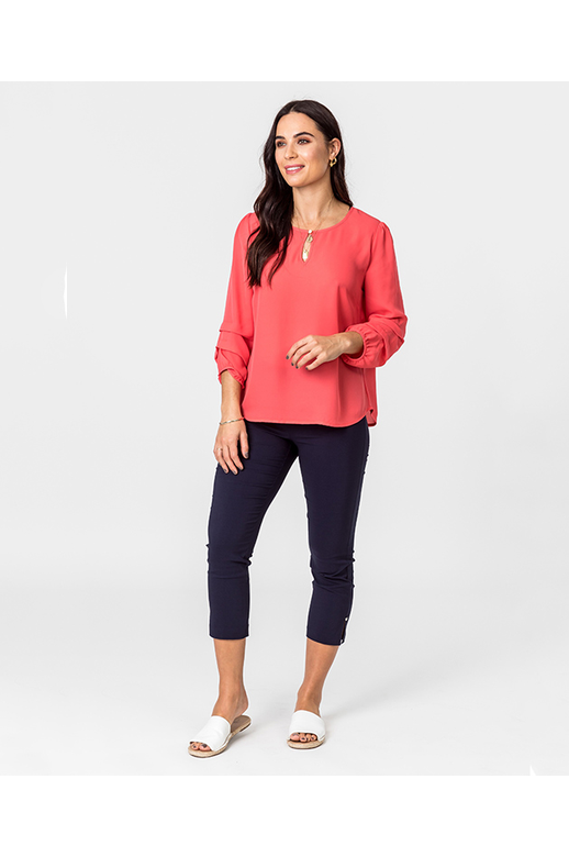 Democracy Top Plain Key Neck Tuck Sleeve