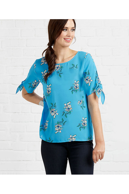 Foil Top S/S Tie Sleeve Floral