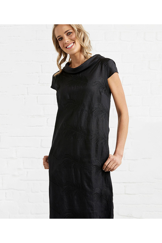 Foil Dress Linen Cap Sleeve Fold Neck Women's Dresses Yarntons