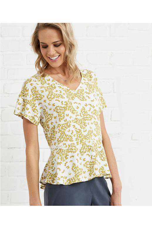 Esplanade Top Cap Sleeve Floaty Hem V-Neck