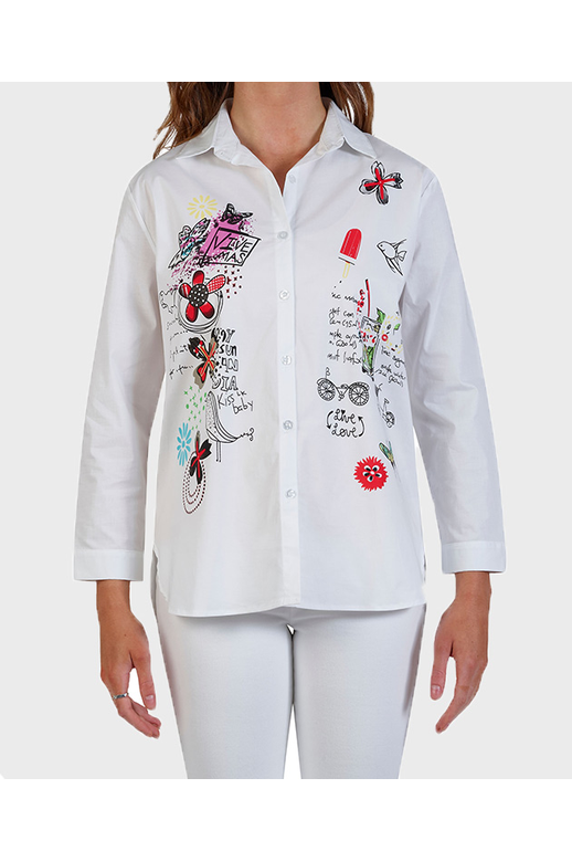 Vassalli Shirt L/S White Print