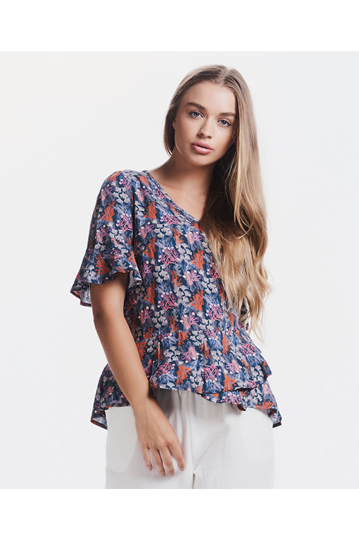 Privilege Top S/S Diag Frill Print