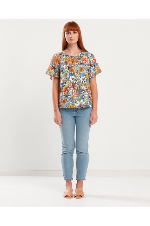 Privilege Top Frill Sleeve Bright