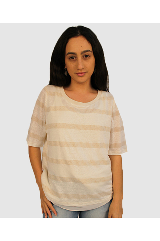 Privilege Top Stripe Eyelet Back