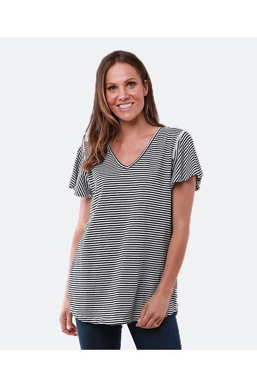 Elm Top Flutter Sleeve Ladder Stripe 